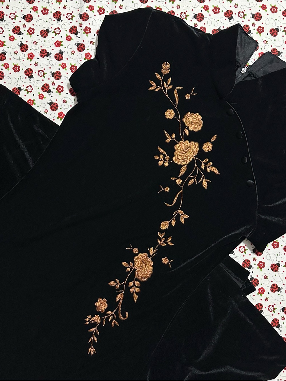 Vintage Arianna by Rachel Kaye Black Velvet Embroidered Qipao Maxi Dress 6